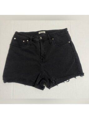 Curvy Black High-Rise Distressed Denim Shorts